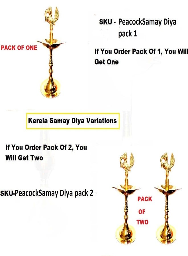 Denique Brass Nakshi Peacock Kerala Mahabharat Oil/Ghee Diya, Deepak, Lamp Design Long Diyas for Home, Pooja Room, Pancharti, Panchmukhi Diya for Puja, Decoration, Aarti,(21 C.M) Pack of (2) - Image 2